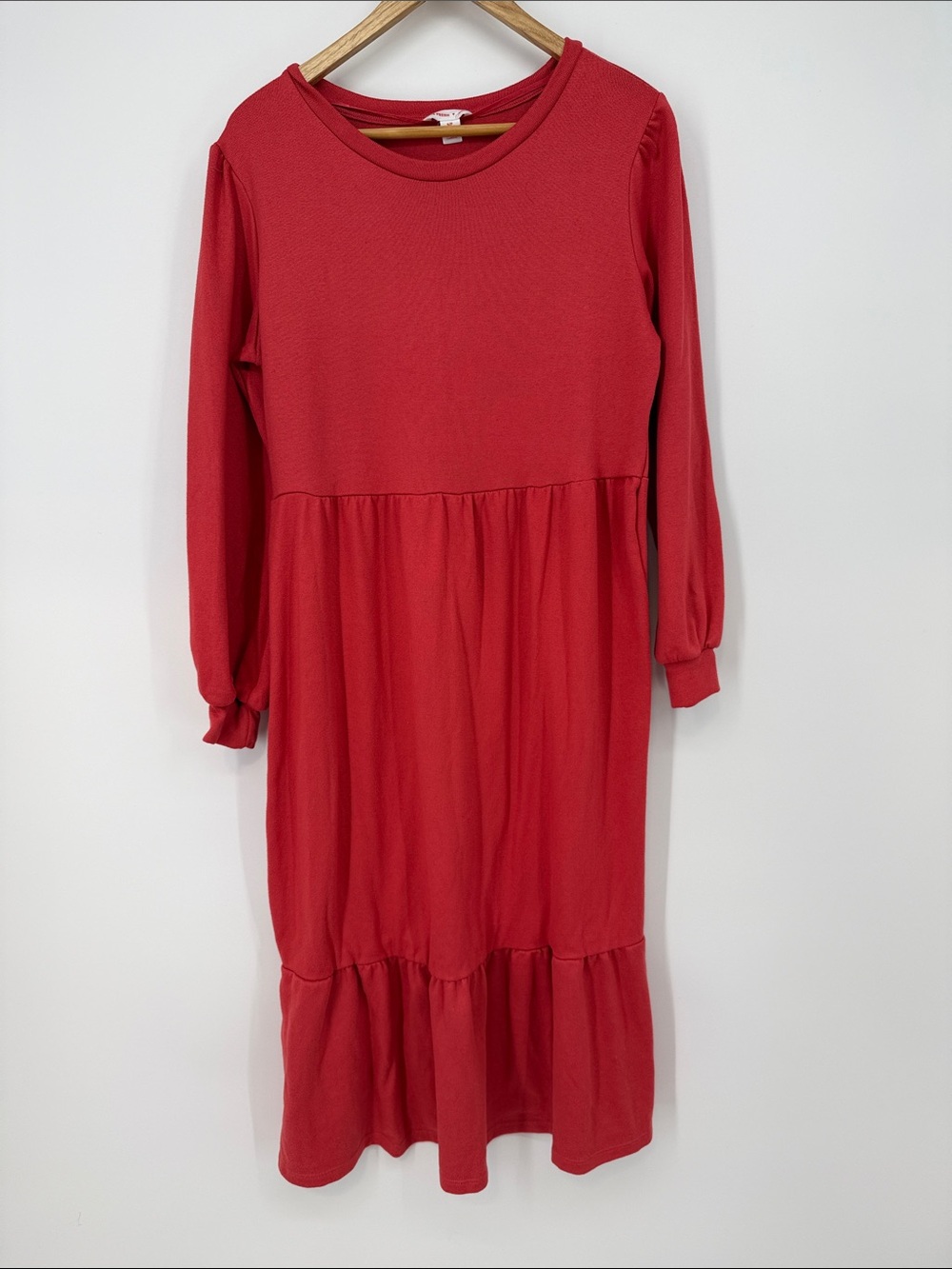 Jillian Harris X Joe Fresh Sweater Midi Dress Puff Sleeve Cottagecore Coral - Picture 2 of 6